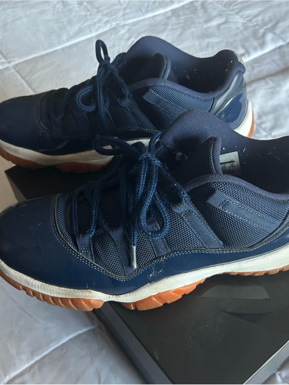 Jordan Navy Blue and Gum-Soled Low-Top Sneakers - Picture 9 of 13